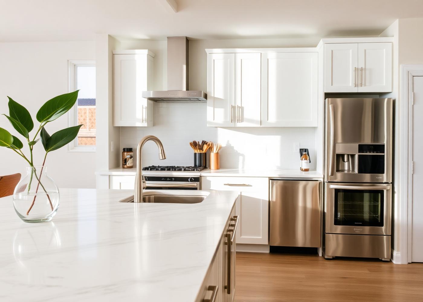 Bright kitchen with clean counters and appliances